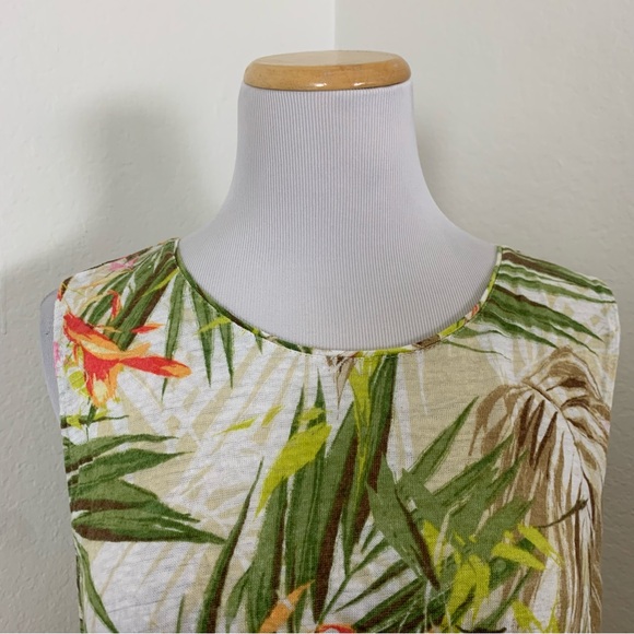 J. Jill Love Linen Popover Tropical Floral Sleeveless Top Women’s L Linen Palm - Picture 10 of 17
